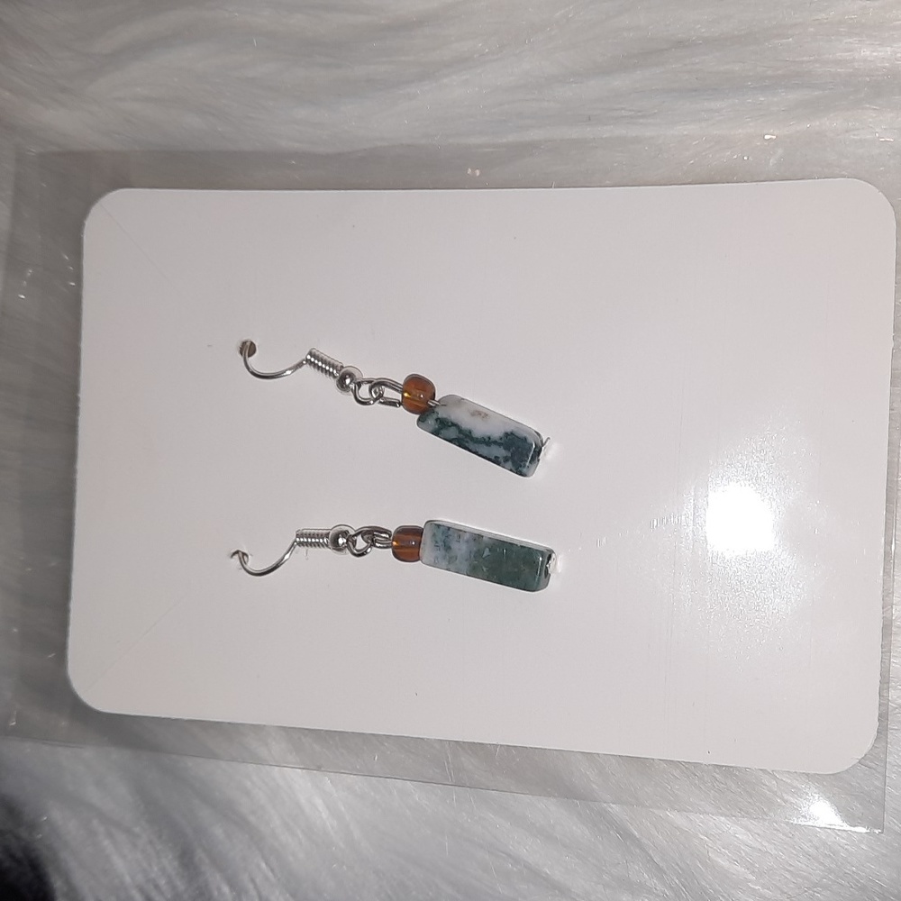 SOLD agate drop hook earrings silvertone - Picture 4 of 4